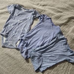 Carter's Blue Butterfly, Stripe & Polka Dot Baby One-Piece Bodysuits